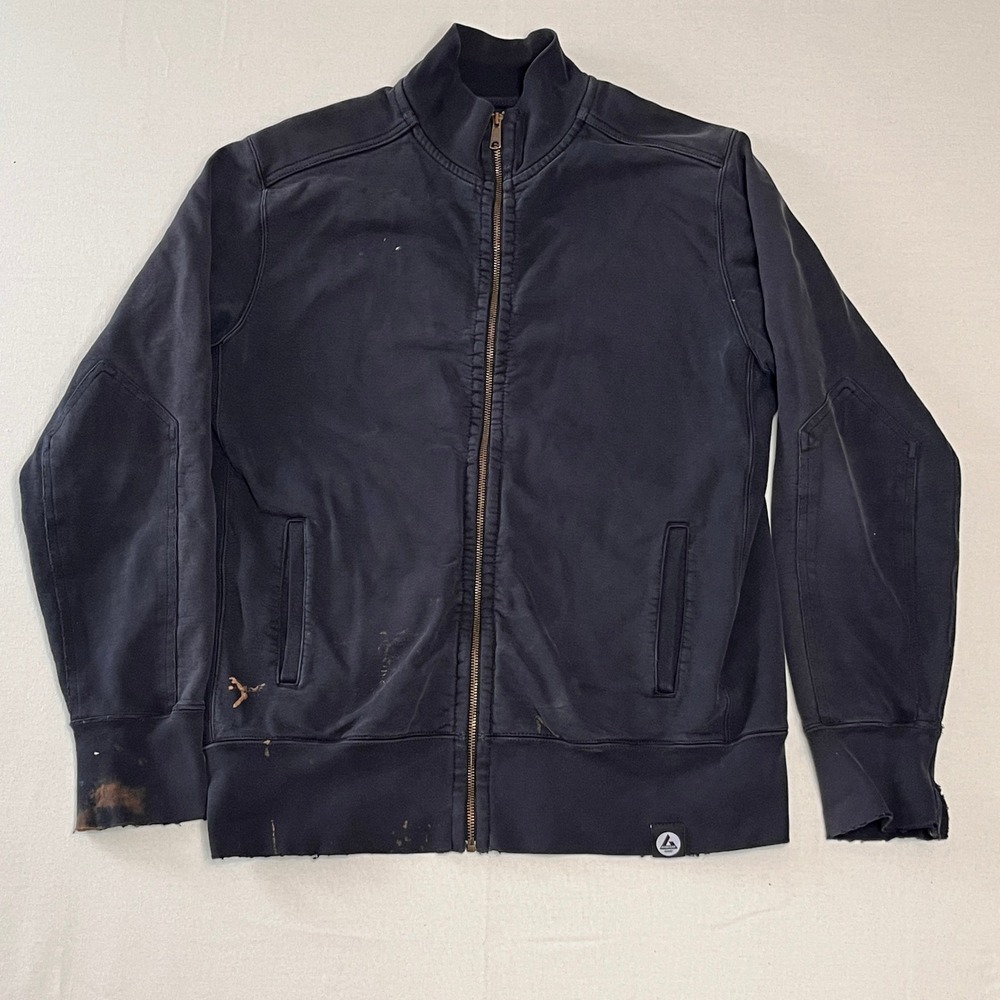 American Giant Mens Full Zip Sweatshirt‎ L Black Bleached Distressed Work Grunge